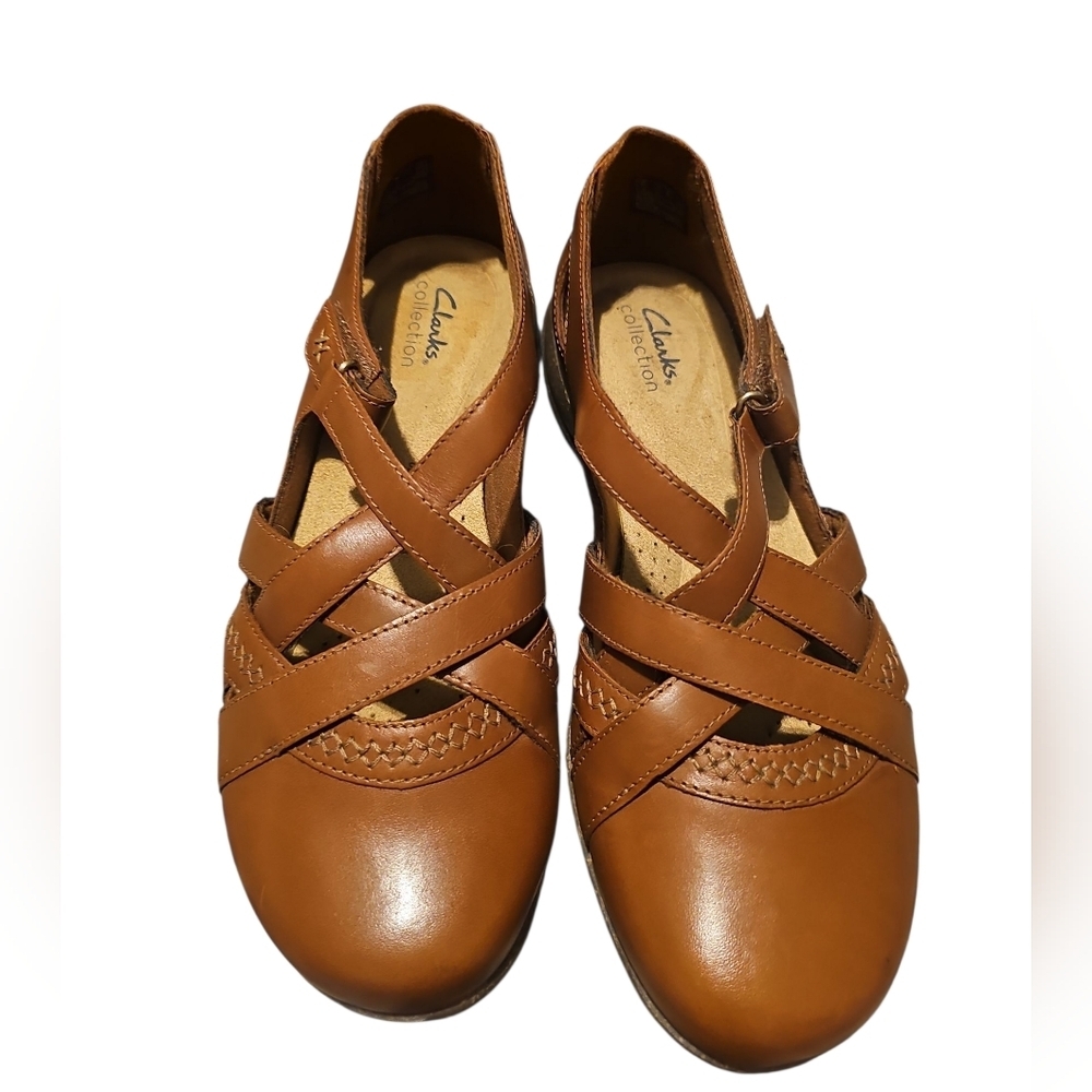 Clarks Roseville Step mary jane Flats shoes Brown Leather Sandals 10 Wide New - Picture 6 of 8